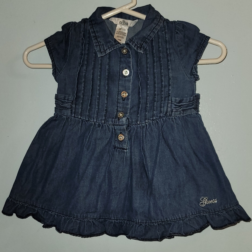 Guess Denim Jean Dress Ruffle Collar And Buttons